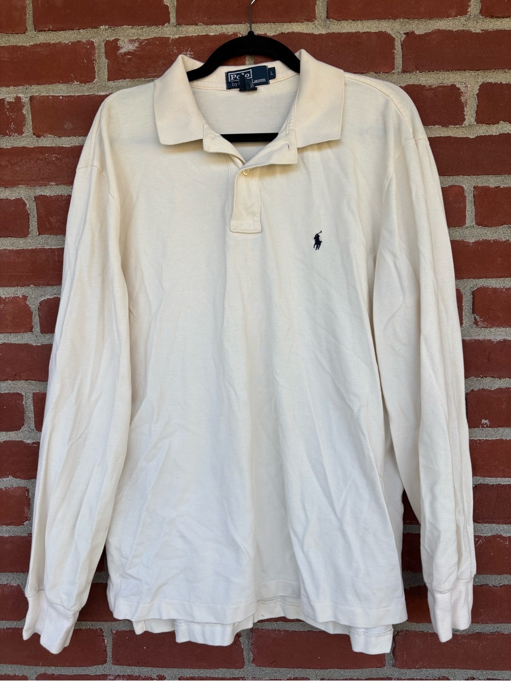 Ralph Lauren Men's Long-Sleeve Polo in Cream with Navy Pony